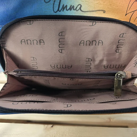 Anna by Anuschka Handpainted Leather Medium Organizer Crossbody Bag Zebra Safari - Picture 8 of 10